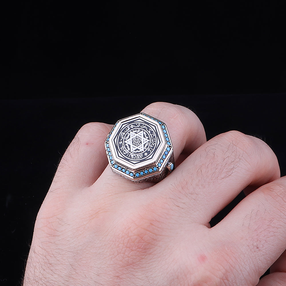 Gravür Bezeme Mührü Süleyman İşlemeli Gümüş Yüzük