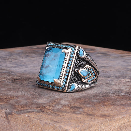 Paraiba Taşlı 925 Ayar Gümüş Yüzük