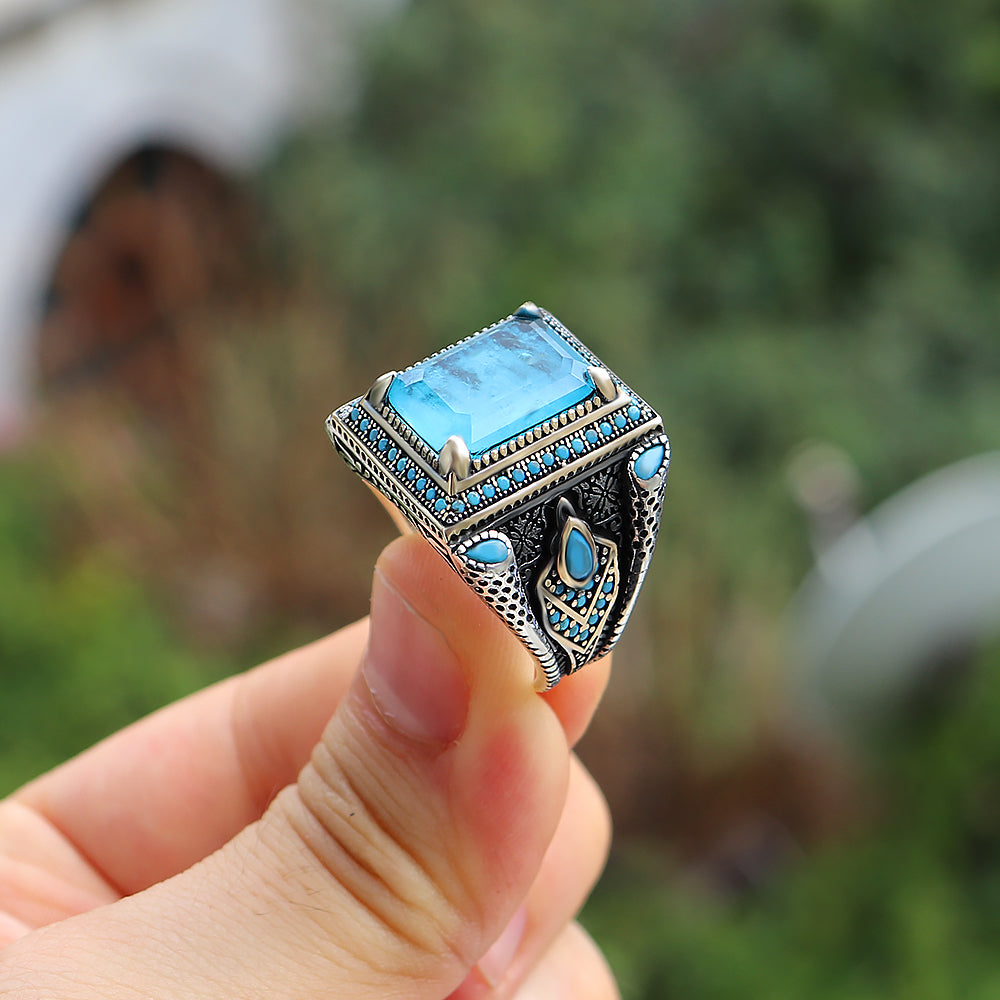 Paraiba Taşlı 925 Ayar Gümüş Yüzük