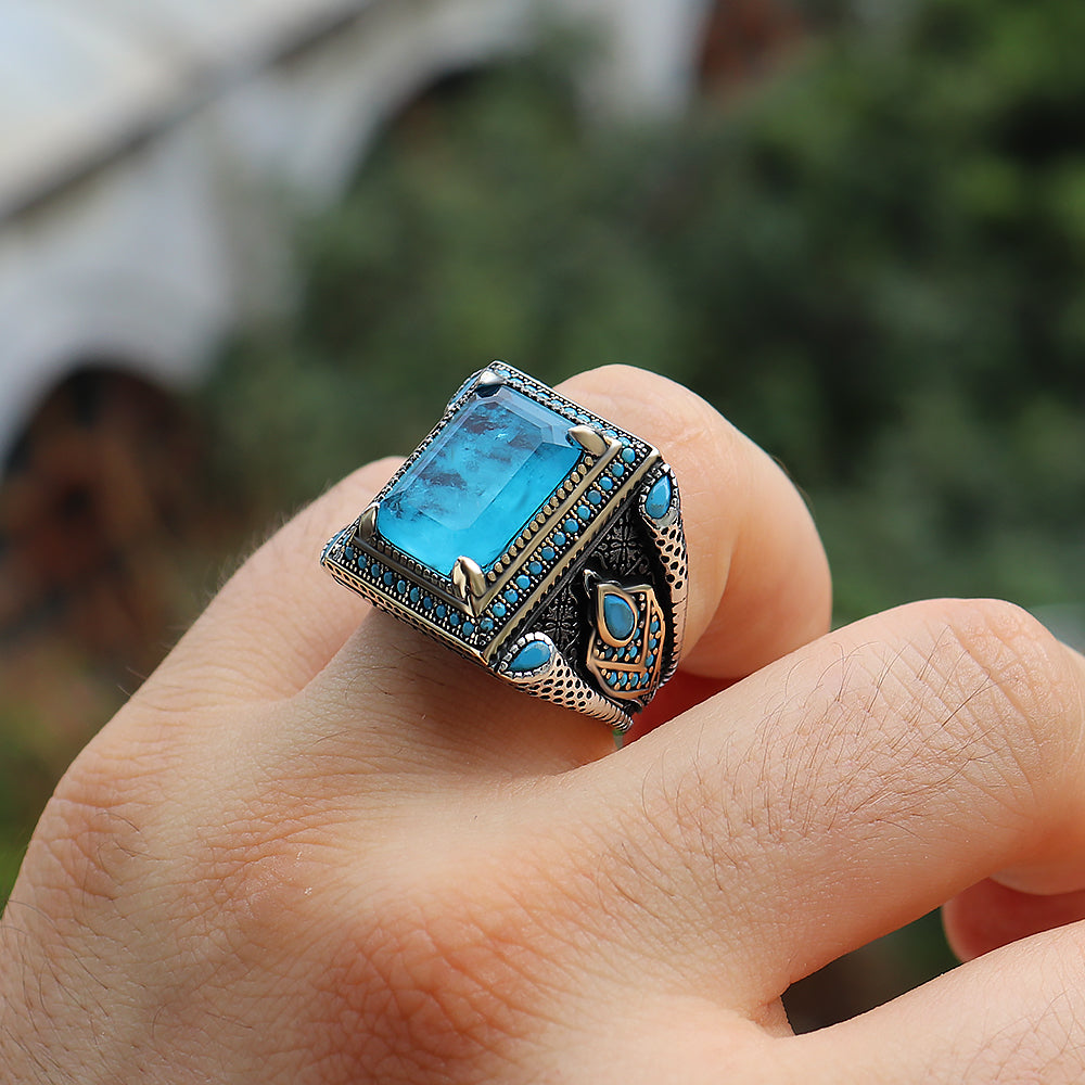 Paraiba Taşlı 925 Ayar Gümüş Yüzük