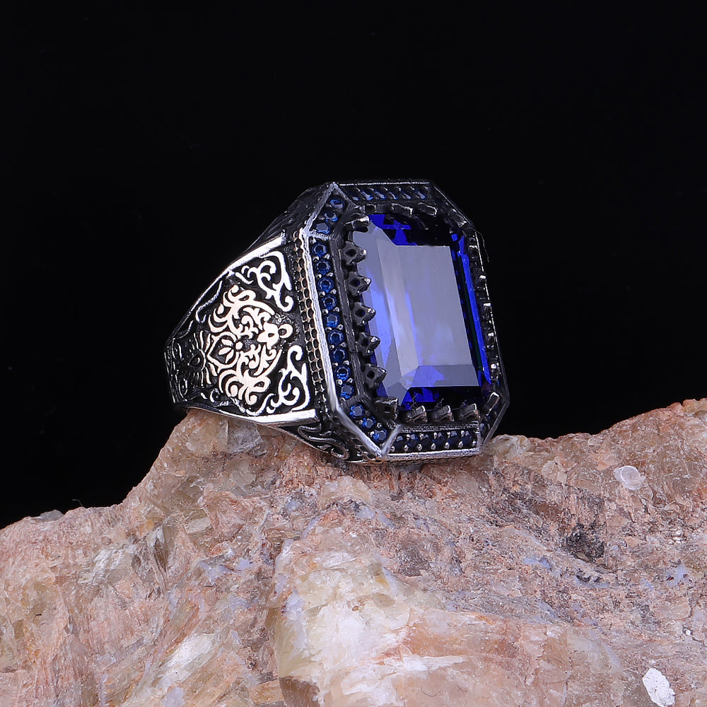 Lacivert Zirkon Taşlı 925 Ayar Gümüş Yüzük